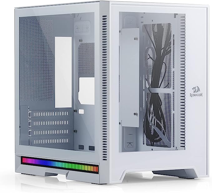 Redragon GCMC211 ITX Hot Rod Gaming PC Case, M-ATX Chassis, 2 Tempered Glass Panels & High Airflow Panels, 240mm Radiator Support, Rhythm Sync Lighting Bar, White Redragon GCMC211 ITX Hot Rod Gaming PC Case, M-ATX Chassis, 2 Tempered Glass Panels & High Airflow Panels, 240mm Radiator Support, Rhythm Sync Lighting Bar, White